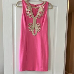 Lilly Pulitzer Pink Janice sheath dress with Gold Embroidery